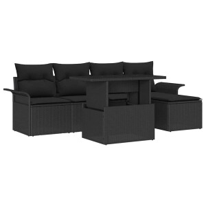 vidaXL Tuin Sofa Set met kussen met opslag 6 pcs Zwart Poly riet