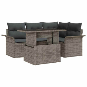 vidaXL Tuin Sofa Set met kussen met opslag 5 pcs Grijs Poly riet
