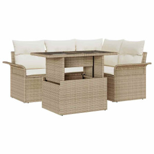 vidaXL 5-delige tuinsofa set met kussens in beige poly rattan