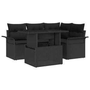 vidaXL Tuin Sofa Set met kussen met opslag 5 pcs Zwart Poly Rattan