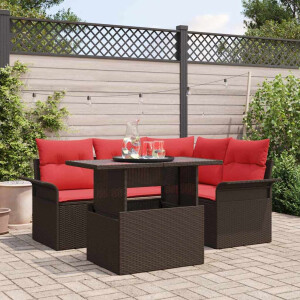 vidaXL Tuin Sofa Set met kussen met opslag 5 pcs Bruin Poly Rattan