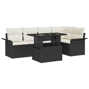 vidaXL Tuin Sofa Set met kussen met opslag 6 pcs Zwart Poly riet