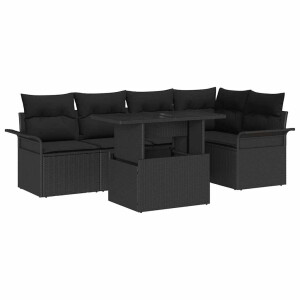vidaXL Tuin Sofa Set met kussen met opslag 6 pcs Zwart Poly Rattan
