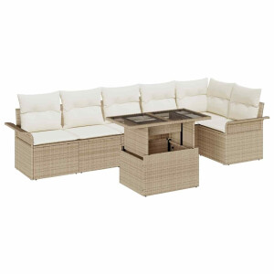 vidaXL 7-delige ligbed set met kussens in beige poly rattan