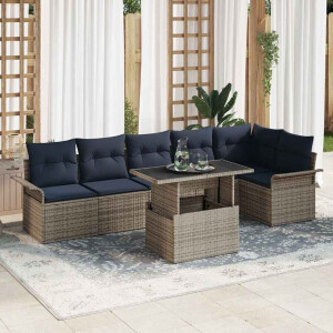 vidaXL Tuin Sofa Set met kussen met opslag 7 pcs Grijs Poly riet