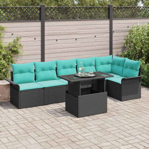 vidaXL Tuin Sofa Set met kussen met opslag 7 pcs Zwart Poly riet