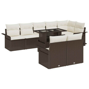 vidaXL Tuin Sofa Set met kussen met opslag 9 pcs Bruin Poly riet