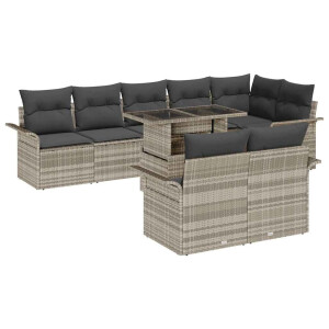 vidaXL Tuin Sofa Set met kussen met opslag 9 pcs Lichtgrijs Poly riet