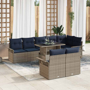 vidaXL Tuin Sofa Set met kussen met opslag 9 pcs Grijs Poly Rattan