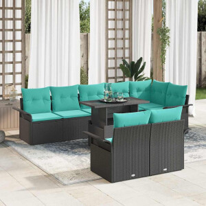 vidaXL Tuin Sofa Set met kussen met opslag 9 pcs Zwart Poly Rattan