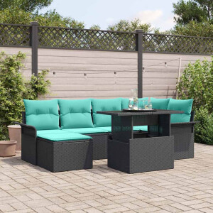 vidaXL Tuin Sofa Set met kussen met opslag 7 pcs Zwart Poly Rattan