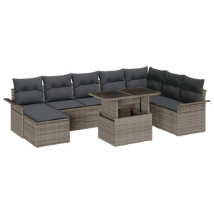 vidaXL Tuin Sofa Set 9 pcs Grijs Poly Rattan en Poedergecoat Staal