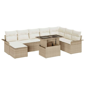 vidaXL Tuin Sofa Set met kussen met opslag 9 pcs Beige en Crème