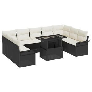 vidaXL Tuin Sofa Set met kussen met kussen 10 pcs Zwart Poly Rattan