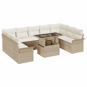 vidaXL Tuin Sofa Set met kussen met kussen 10 pcs Beige Poly Rattan
