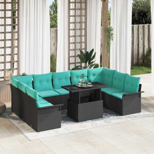 vidaXL Tuin Sofa Set met kussen met kussen 10 pcs Zwart Poly Rattan