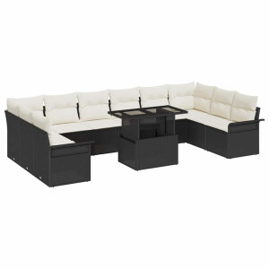 vidaXL Tuin Sofa Set met kussen met kussen 11 pcs Zwart Poly Rattan