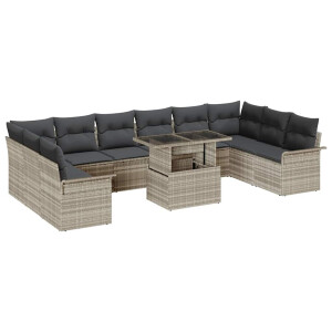 vidaXL Tuin Sofa Set met kussen 11 pcs Lichtgrijs Poly Rattan
