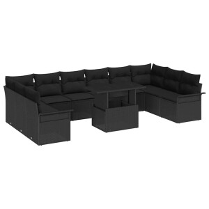 vidaXL Tuin Sofa Set met kussen met kussen 11 pcs Zwart Poly Rattan