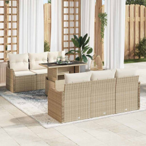 vidaXL Tuin Sofa Set met kussen met opslag 7 pcs Beige Poly Rattan