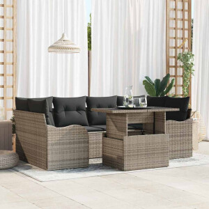 vidaXL Tuin Sofa Set met kussen met opslag 7 pcs Grijs Poly Rattan