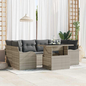 vidaXL Tuin Sofa Set met kussen 7 pcs Lichtgrijs Poly Rattan