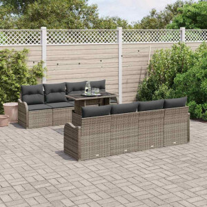 vidaXL Tuin Sofa Set met kussen met opslag 9 pcs Grijs Poly riet