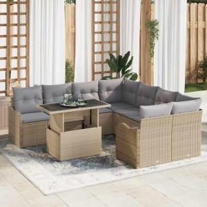 vidaXL Tuin Sofa Set met kussen met kussen 9 pcs Beige Poly Rattan
