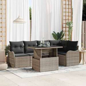 vidaXL Tuin Sofa Set met kussen met kussen 6 pcs Grijs Poly Rattan