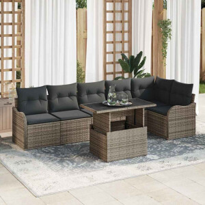 vidaXL Tuin Sofa Set met kussen met kussen 7 pcs Grijs Poly Rattan