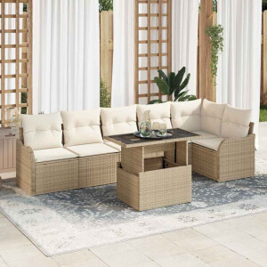 vidaXL Tuin Sofa Set met kussen met kussen 7 pcs Beige Poly Rattan