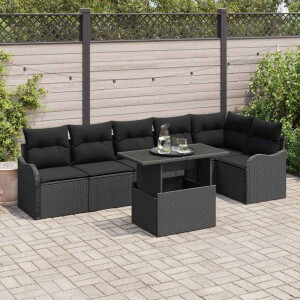 vidaXL Tuin Sofa Set met kussen met kussen 7 pcs Zwart Poly Rattan