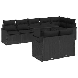vidaXL Tuin Sofa Set met kussen met kussen 9 pcs Zwart Poly Rattan