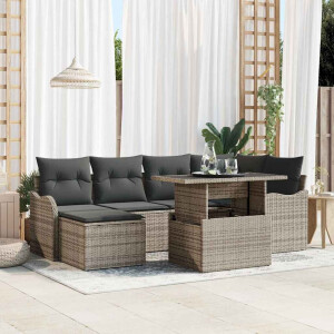 vidaXL Tuin Sofa Set met kussen met opslag 7 pcs Grijs Poly riet