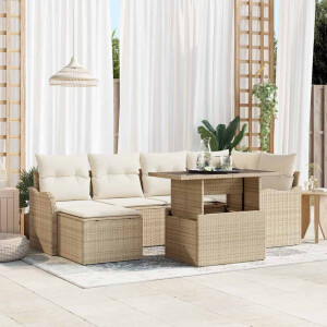 vidaXL Tuin Sofa Set met kussen met opslag 7 pcs Beige Poly riet