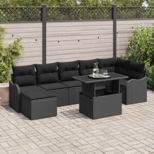 vidaXL Tuin Sofa Set met kussen met opslag 8 pcs Zwart Poly riet