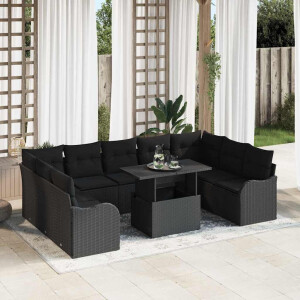 vidaXL Tuin Sofa Set met kussen met kussen 10 pcs Zwart Poly Rattan