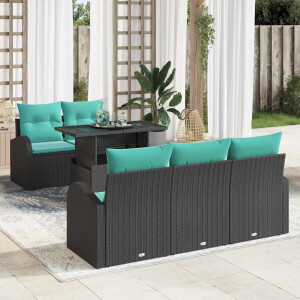vidaXL Tuin Sofa Set met kussen met opslag 6 pcs Zwart Poly Rattan