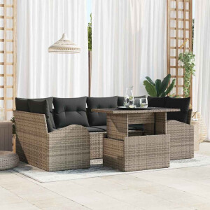 vidaXL Tuin Sofa Set met kussen met opslag 7 pcs Grijs Poly Rattan