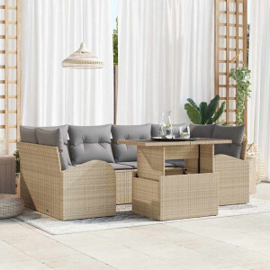 vidaXL Tuin Sofa Set met kussen met opslag 7 pcs Beige Poly Rattan