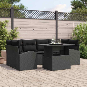 vidaXL Tuin Sofa Set met kussen met opslag 7 pcs Zwart Poly Rattan