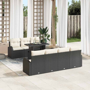 vidaXL Tuin Sofa Set met kussen met opslag 8 pcs Zwart Poly Rattan