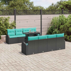 vidaXL Tuin Sofa Set met kussen met opslag 9 pcs Zwart Poly Rattan