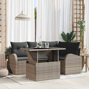 vidaXL Tuin Sofa Set met kussen met opslag 5 pcs Grijs Poly riet