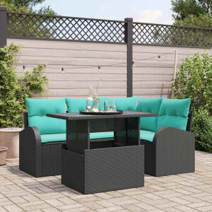 vidaXL Tuin Sofa Set met kussen met opslag 5 pcs Zwart Poly riet