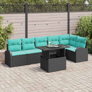 vidaXL Tuin Sofa Set met kussen met opslag 7 pcs Zwart Poly riet