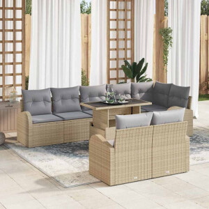vidaXL Tuin Sofa Set met kussen met opslag 9 pcs Beige Poly riet