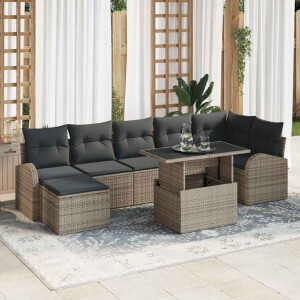vidaXL Tuin Sofa Set met kussen met opslag 8 pcs Grijs Poly riet