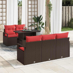 vidaXL Tuin Sofa Set met kussen met opslag 6 pcs Bruin Poly riet