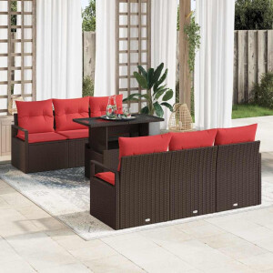 vidaXL Tuin Sofa Set met kussen met opslag 7 pcs Bruin Poly riet